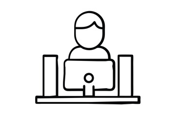 Person at the computer symbol. Computer work icon. Office work sign. Remote work symbol. Isolated. Transparent Background Cut Out 