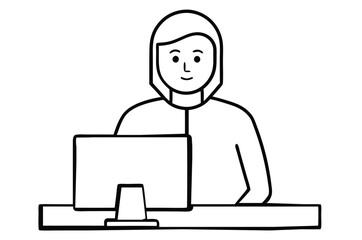 Person at the computer symbol. Computer work icon. Office work sign. Remote work symbol. Isolated. Transparent Background Cut Out 