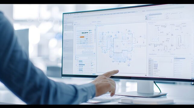 architects pointing at the architectural plan on the screen