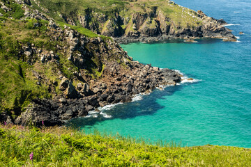 Obraz premium Pendour Cove at Zennor head walk Cornwall, National Trust, view of the coast of the region sea.
