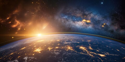 Fototapeta premium Earth from Space at Sunrise created by ai