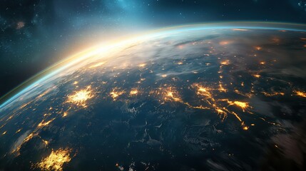 Obraz premium Earth from Space at Sunrise created by ai