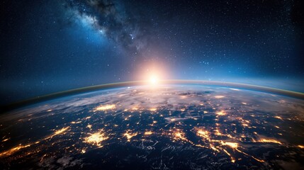 Obraz premium Earth from Space at Sunrise created by ai