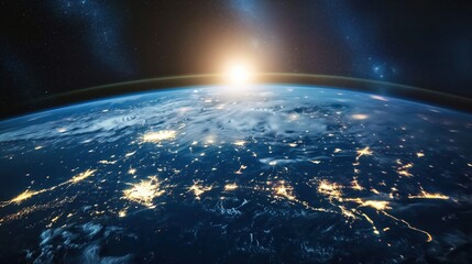 Obraz premium Earth from Space at Sunrise created by ai