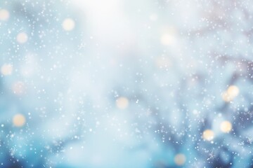 Obraz premium Dreamy winter scene with blurred snowflakes, pastel blue and white hues, bohemian style, and sparkling glitter, perfect for large canvas prints.