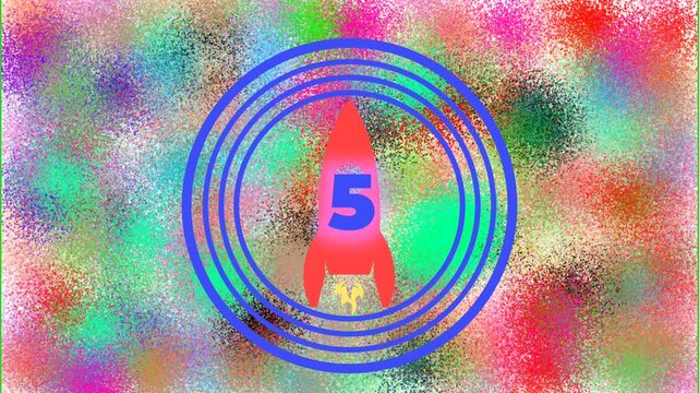 Blue HUD animation with a red rocket logo in the middle and numbers with a blue countdown with an abstract background 