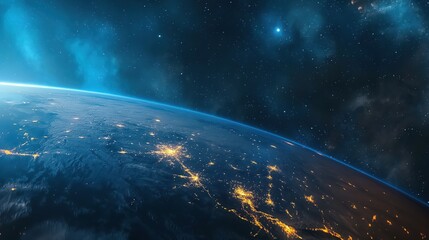 Fototapeta premium Earth from Space at Sunrise created by ai