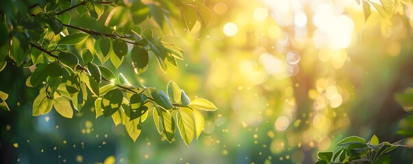Sunlit Green Leaves and Bokeh in a Forest Setting