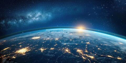 Obraz premium Earth from Space at Sunrise created by ai