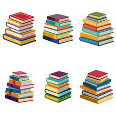 Stack of books set. Heap book group. Pile of books. School book tutorial object icon. Back to school books elements. Library books, expertise, studying book symbol. Book vector isolated on white
