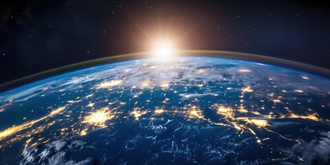 Obraz premium Earth from Space at Sunrise created by ai