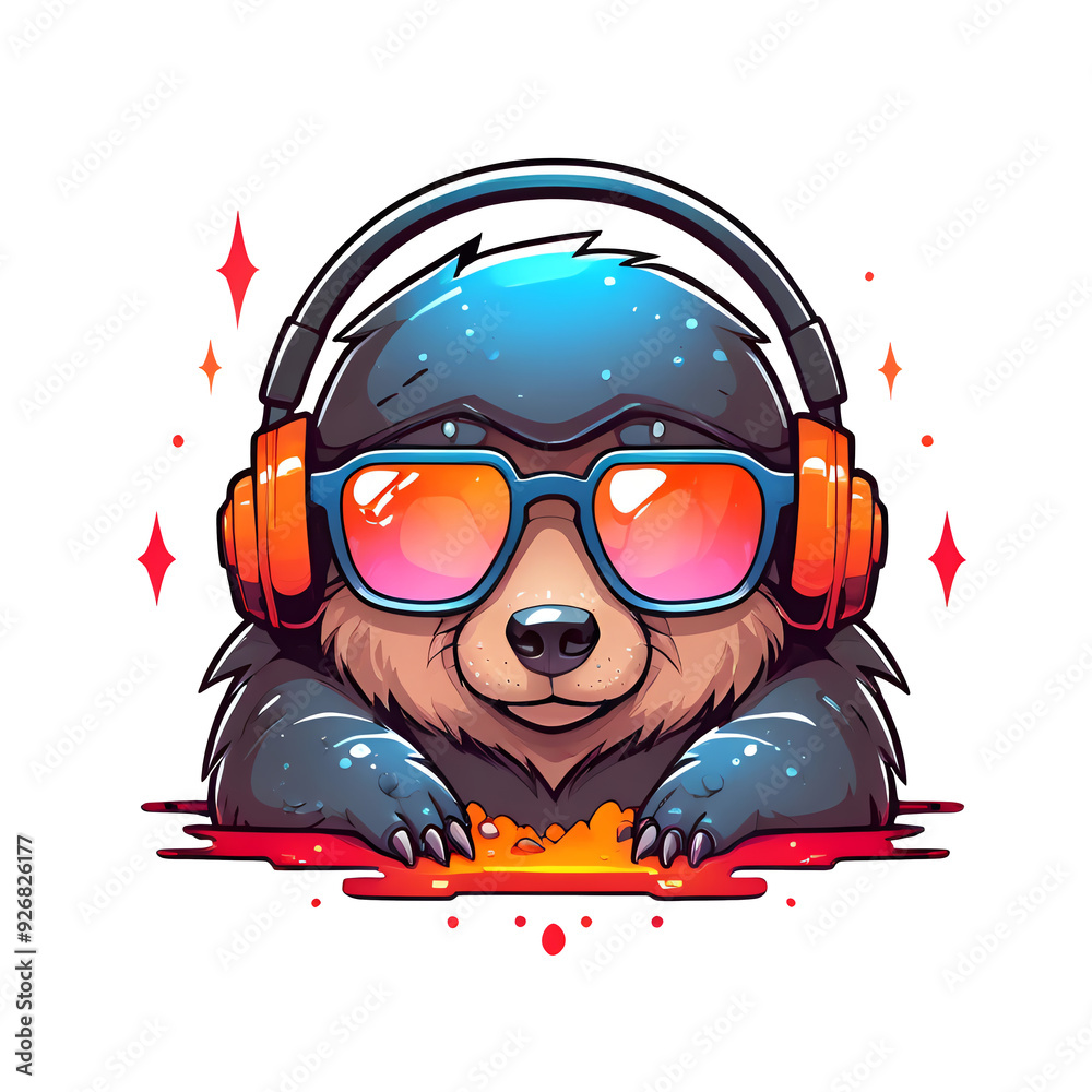 Canvas Prints a cartoon bear wearing sunglasses and headphones