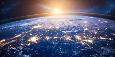 Obraz premium Earth from Space at Sunrise created by ai