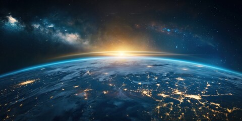 Obraz premium Earth from Space at Sunrise created by ai