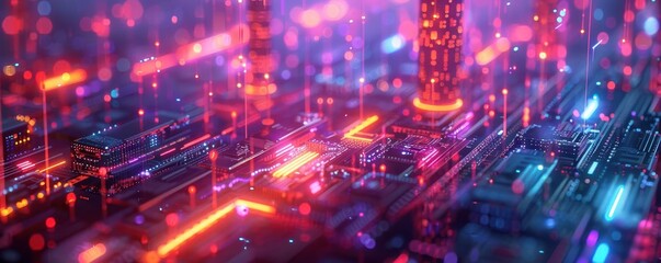 Obraz premium Wireframe 3D model, cyberpunk style, glowing neon, high detail