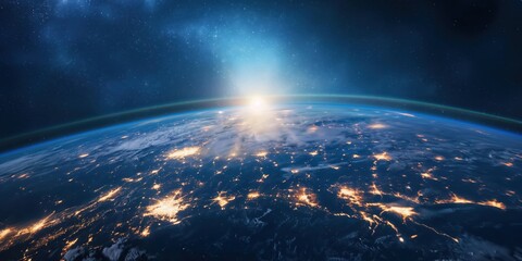 Obraz premium Earth from Space at Sunrise created by ai