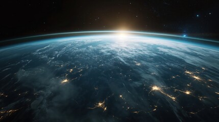 Fototapeta premium Earth from Space at Sunrise created by ai