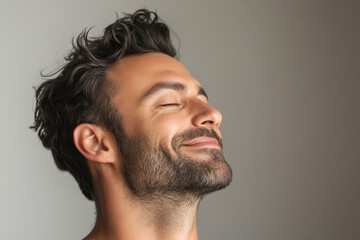 Obraz premium A close up of a man's face with her eyes closed