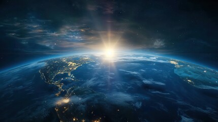 Fototapeta premium Earth from Space at Sunrise created by ai