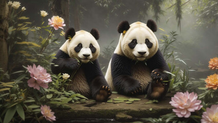 panda and bamboo