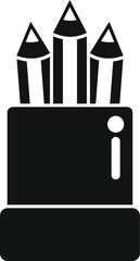 Black and white silhouette of pencils standing in a pencil holder for drawing