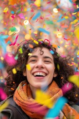 Joyful Woman Celebrating with Confetti created by ai