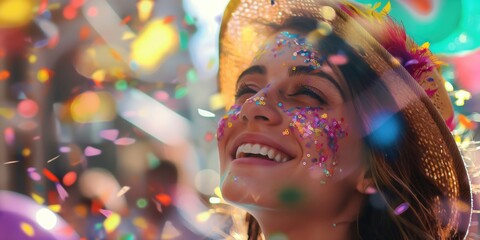 Joyful Woman Celebrating with Confetti created by ai