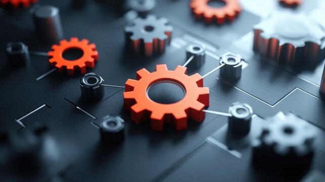 High-tech Concept: Gears and Red Cogs