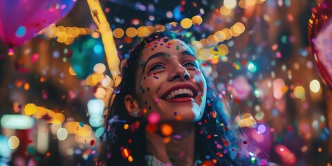 Joyful Woman Celebrating with Confetti created by ai