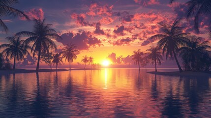 Tropical Sunset Over Calm Ocean.