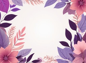 Obraz premium Elegant Floral Border Design with Purple and Pink Leaves on a Light Background with Copy Space