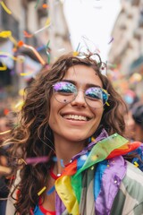 Fototapeta premium Joyful Woman Celebrating with Confetti created by ai