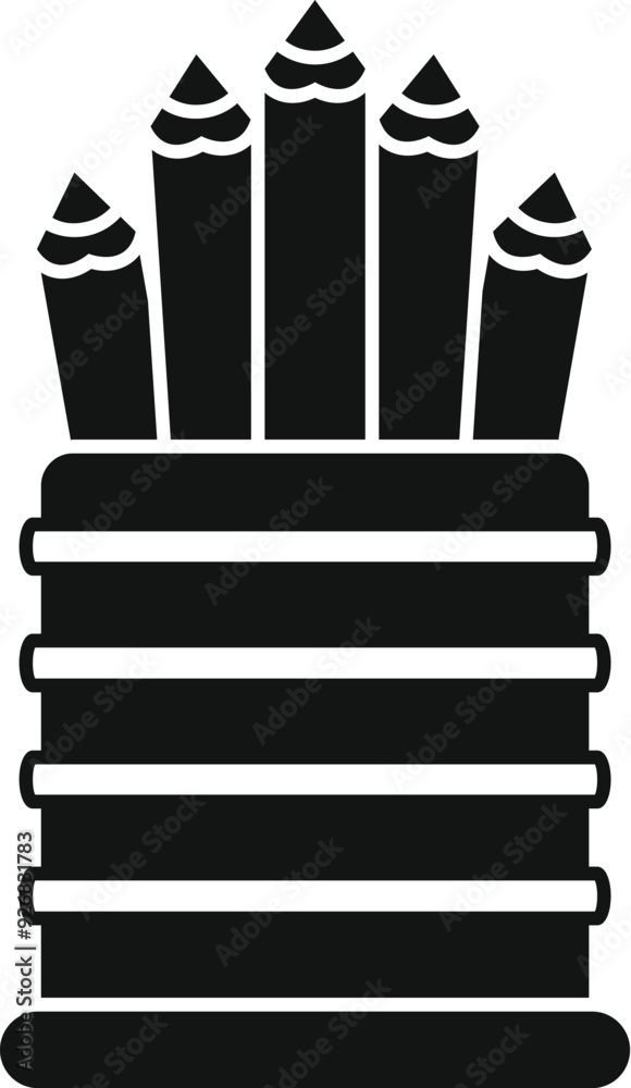 Wall mural Black and white vector illustration of a pencil holder full of pencils, perfect for representing creativity