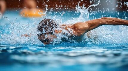 Swimmer Breaking the Surface of the Pool.