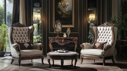 Elegant Living Room with Two Wingback Armchairs