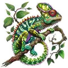 Fototapeta premium Chameleon queen fantasy animal cartoon isolated whitebackground
