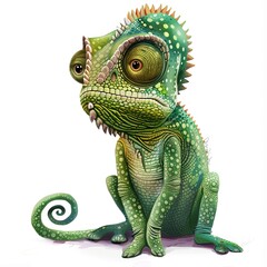 Fototapeta premium Chameleon Sadness emotion fantasy animal cartoon isolated whitebackground