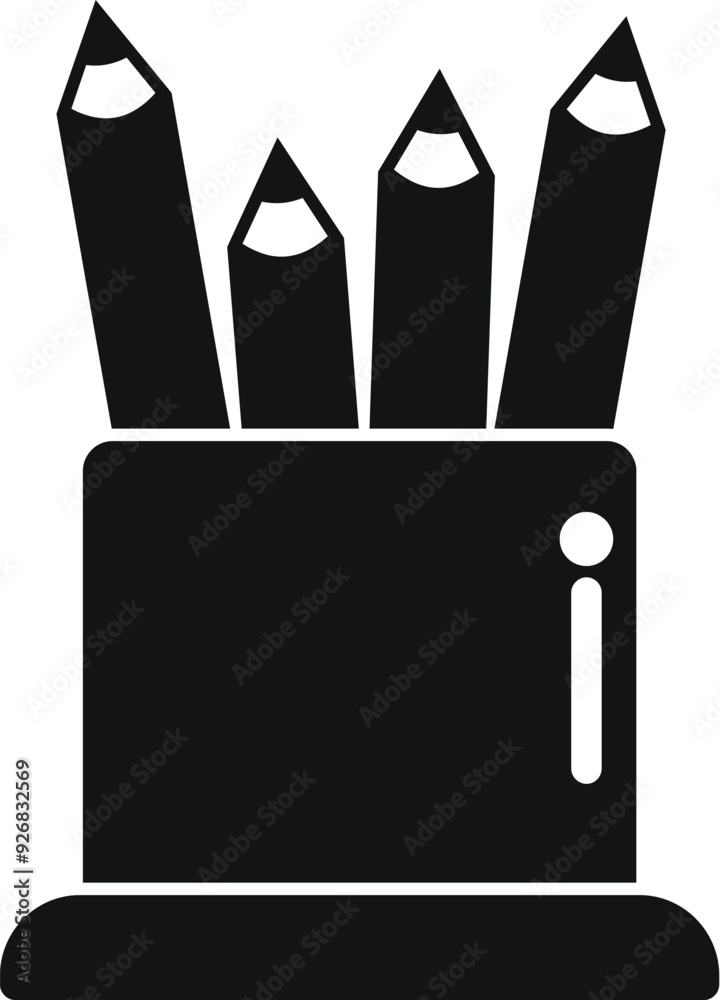 Poster Black and white icon of pencils standing in a pencil holder, perfect for representing art supplies