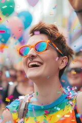 Naklejka premium Joyful Woman Celebrating with Confetti created by ai