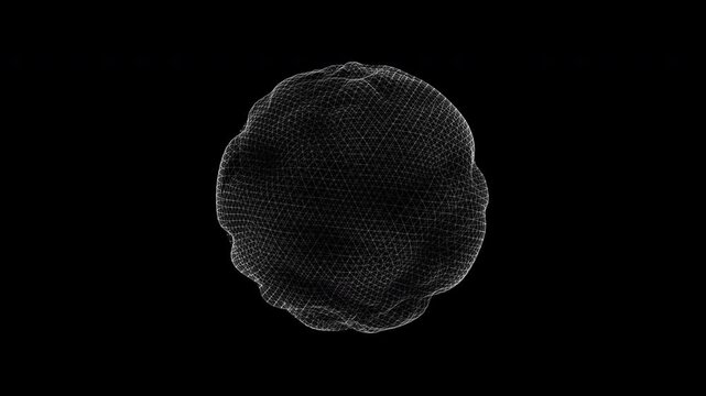 Moving noisy sphere of lines. Data connection. Mesh of particles. Loop