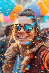 Joyful Woman Celebrating with Confetti created by ai