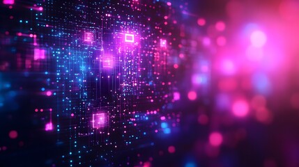 Obraz premium Abstract Digital Network, Pink and Blue Lights