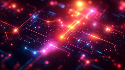 Fototapeta premium Abstract Circuit Board with Neon Lights, Technology Background