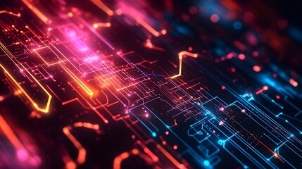 Fototapeta premium Abstract Circuit Board Background with Red & Blue Lights