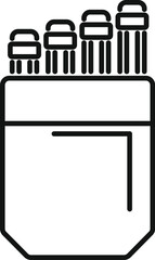 Black outline vector illustration of a pen holder being filled with pens of different sizes