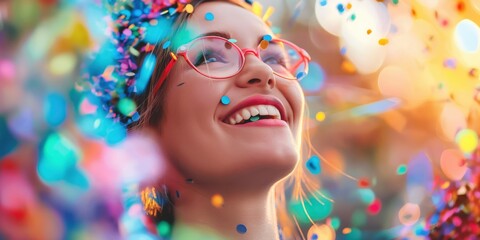 Joyful Woman Celebrating with Confetti created by ai