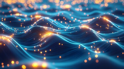 Abstract Blue Waves with Orange Lights Background