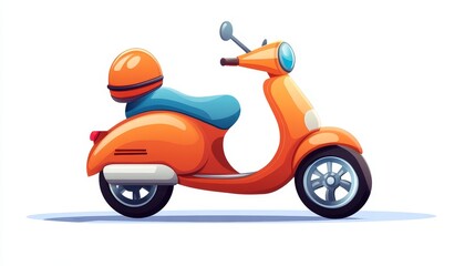 Obraz premium A cheerful cartoon scooter with a helmet on the seat