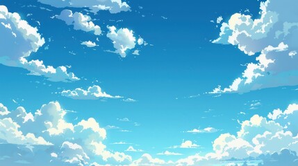 A clear blue sky with a few scattered cumulus clouds, perfect for a serene background.