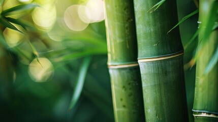 Obraz premium A close-up of bamboo stalks with their natural joints and green hues, perfect for a nature background.